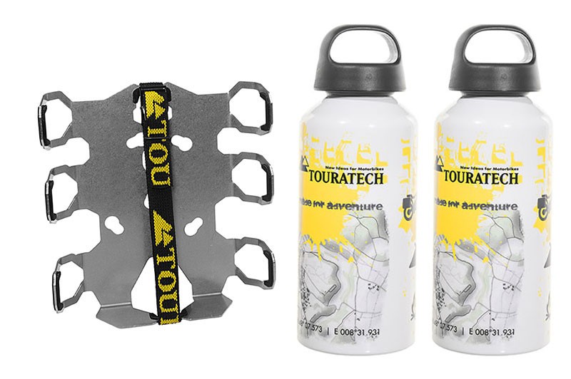 ZEGA Pro/ZEGA Mundo Zubehörhalterset Flaschenhalter zweifach mit 2x Touratech Aluminium Trinkflasche