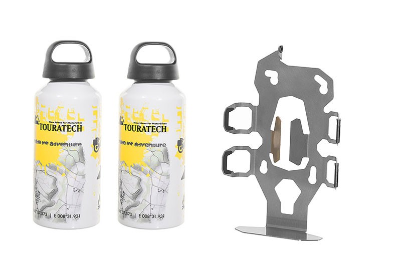 ZEGA Pro2 Zubehörhalterset Flaschenhalter zweifach mit 2x Touratech Aluminium Trinkflasche 0,6 Liter