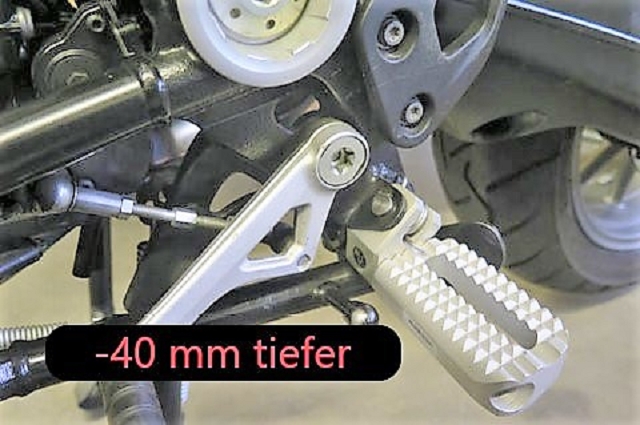 Tieferlegung standfeste Fahrerfußraste 40 mm tiefer für BMW R1200GS LC R1250GS K50