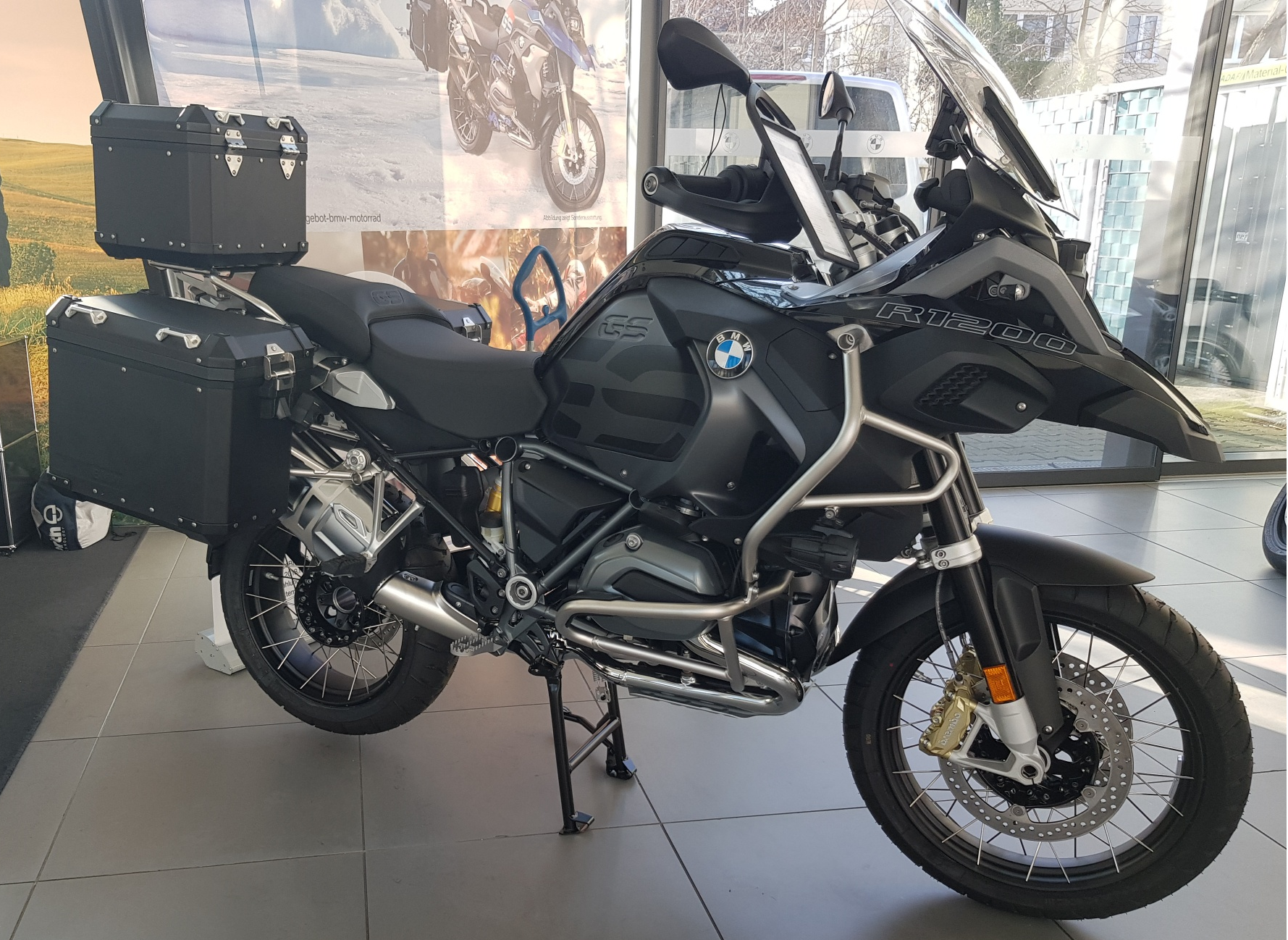 1 Set Original BMW schwarze Aluminiumkoffer incl. Träger für BMW R1200GS LC + Adventure