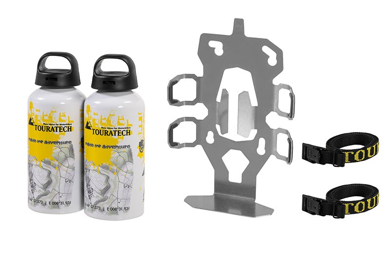 ZEGA Evo Zubehörhalterset Flaschenhalter zweifach mit 2x Touratech Aluminium Trinkflasche 0,6 Liter